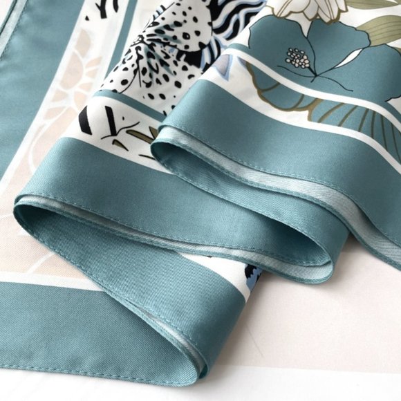 ๐50% OFF/3+...Silk-Feel Floral Pattern Scarf (Green) - Picture 7 of 8